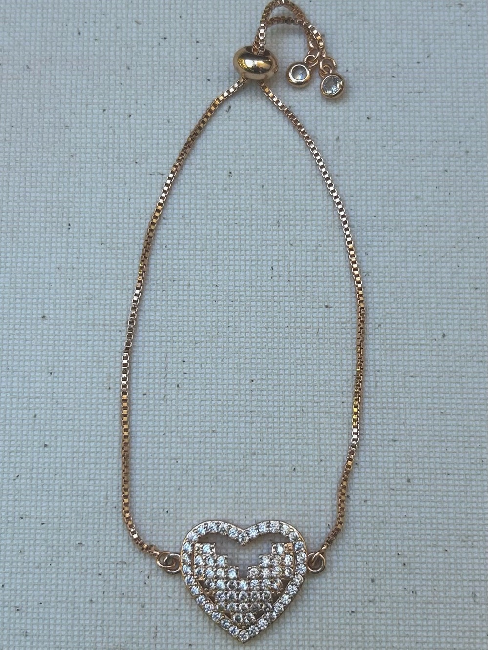 Rose Gold Heart Pavé Bracelet with Clear Stones